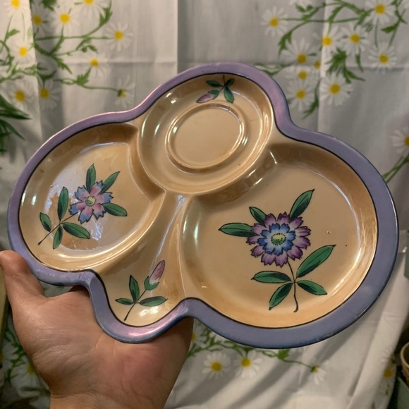 Hand Crafted Other - Hand painted purple peach floral luster ware tray